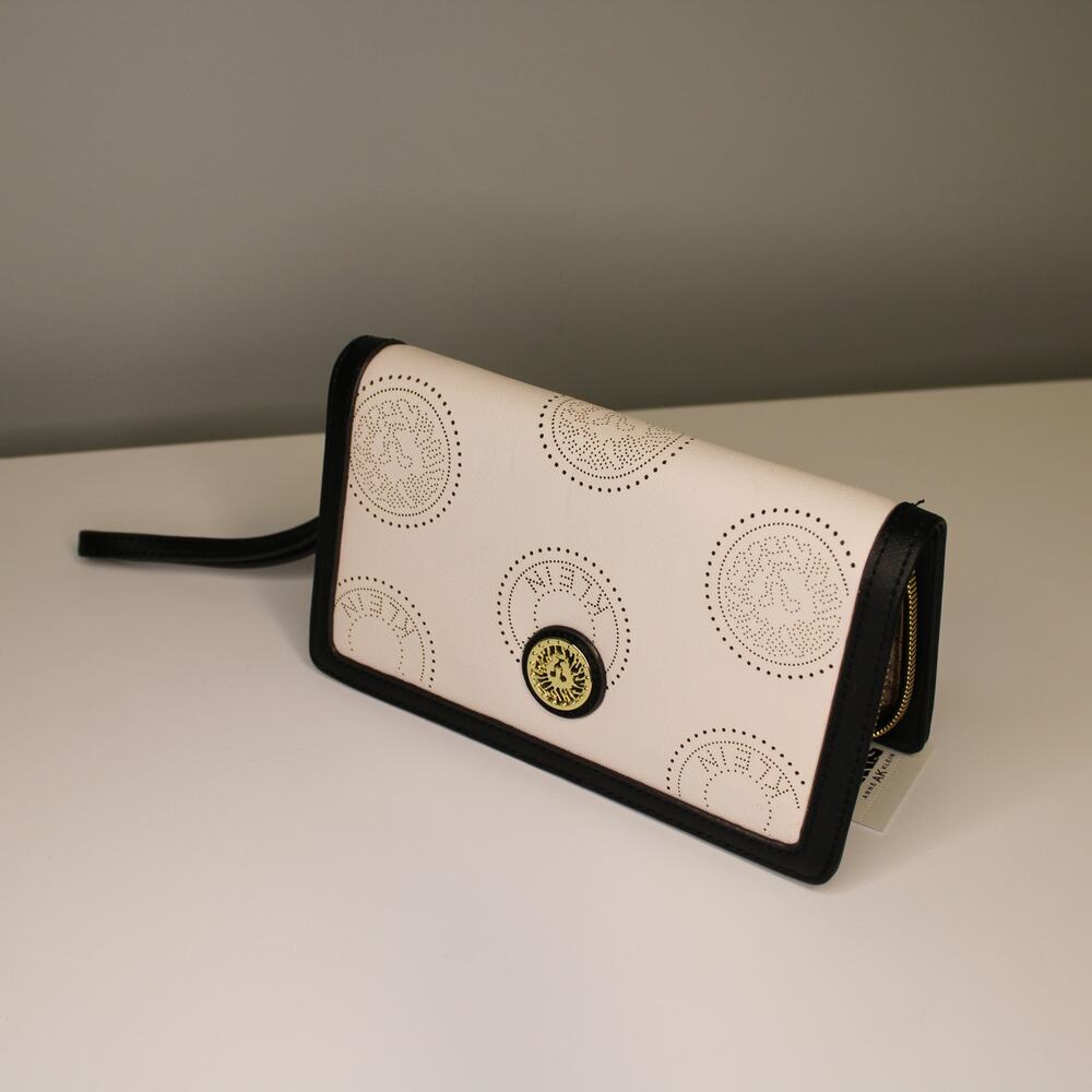 NWT Anne Klein Logo White w/ Black Trim Zip Around Wallet/Clutch